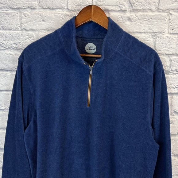 Life Is Good Mens‎ Blue 1/4 Zip Fleece Long Sleeve Pullover Sweater Size Large - Picture 1 of 8
